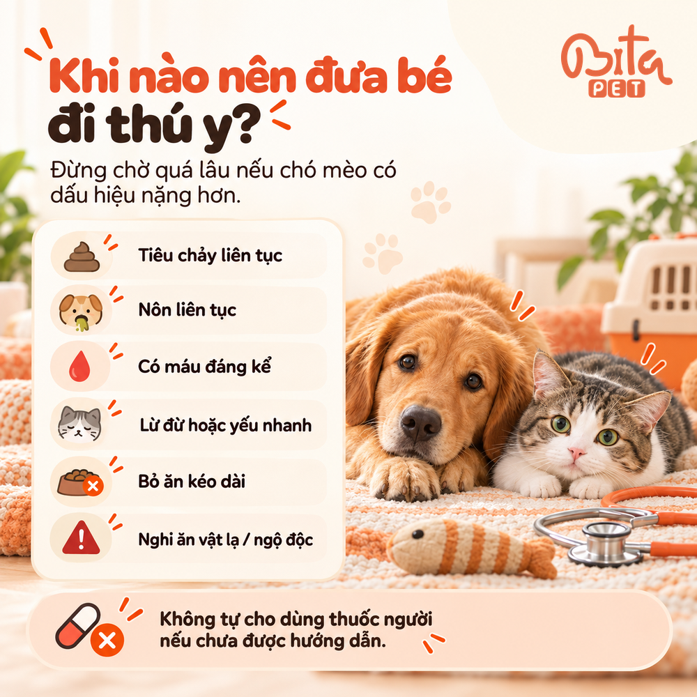 Danh sách dấu hiệu cần liên hệ cơ sở thú y khi chó mèo bị tiêu chảy